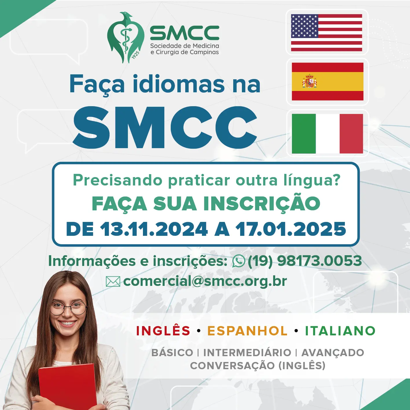 SMCC abre inscrições para cursos de idiomas no primeiro semestre de 2025