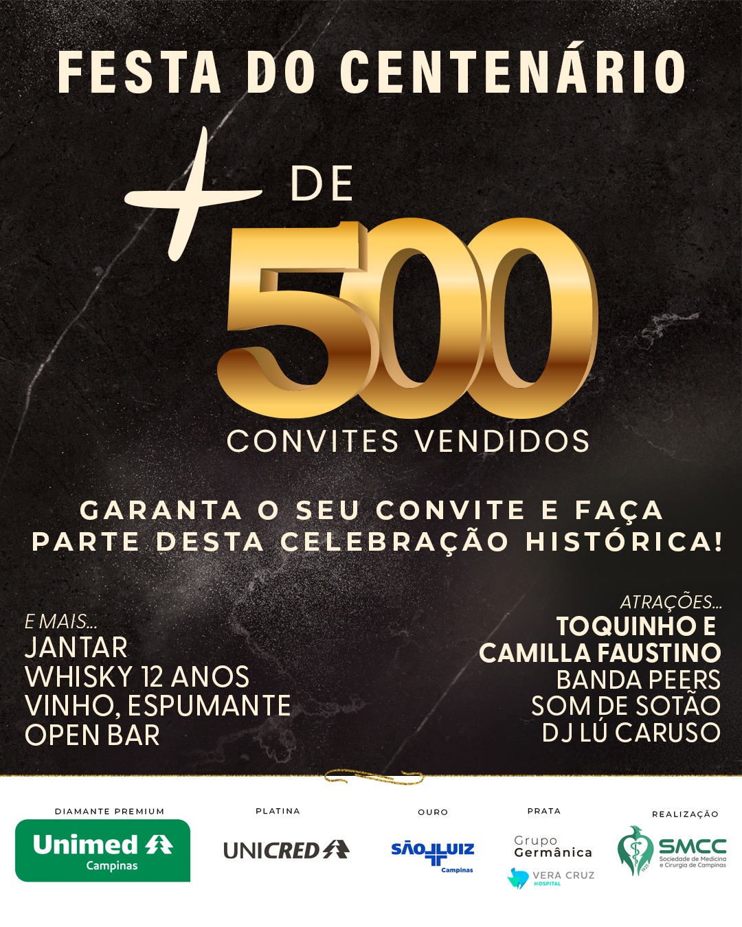 Em menos de 20 dias, mais de 500 convites já foram vendidos para a Festa do Centenário da SMCC