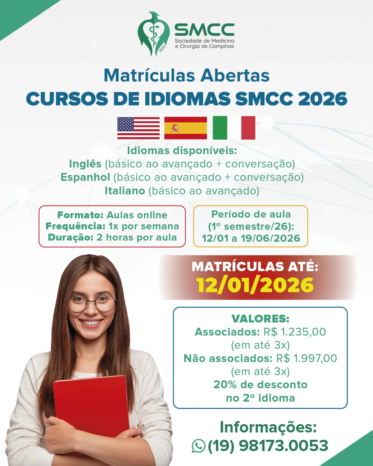 SMCC abre matrículas para os cursos de idiomas 2026